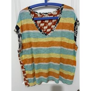 We The Free Striped Checkerboard Mixed Print V Neck Tunic Top Size S